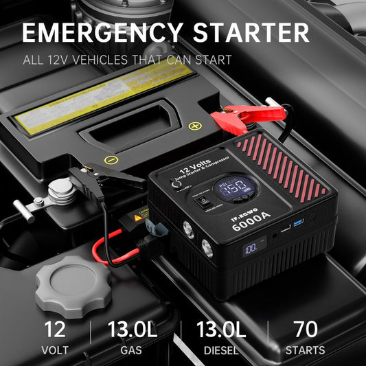 6000A Jump Starter with Air Compressor – Heavy-Duty Car Battery Booster