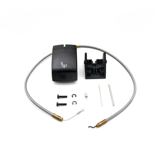 Seat tilt control switch cable repair kit with housing, cable, screws, clips, and hardware displayed on white background.