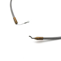 Close-up view of seat tilt control cable ends with brass connectors and metal hooks.