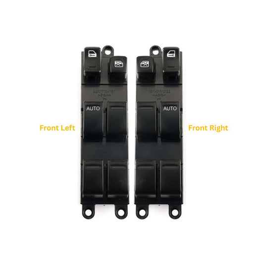Front left and front right power window master control switches shown side-by-side with labeled auto buttons.